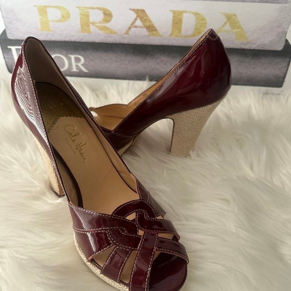 Cole Haan Charlize Nike Air Platform Open-Toe Patent Leather Pumps - Sz 8 - Picture 7 of 13